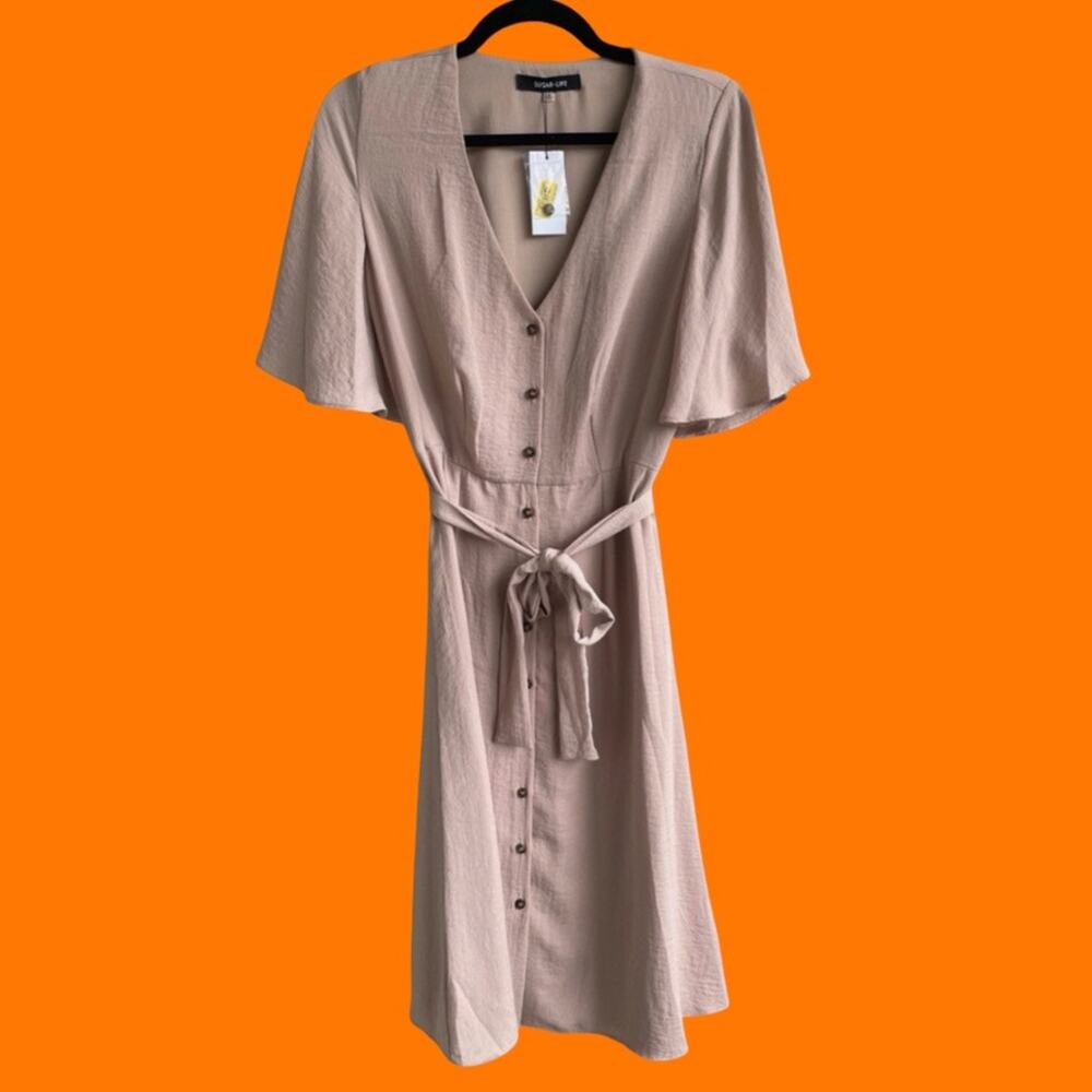 SUGAR + LIPS Flutter Sleeve Midi Dress SMALL NWT